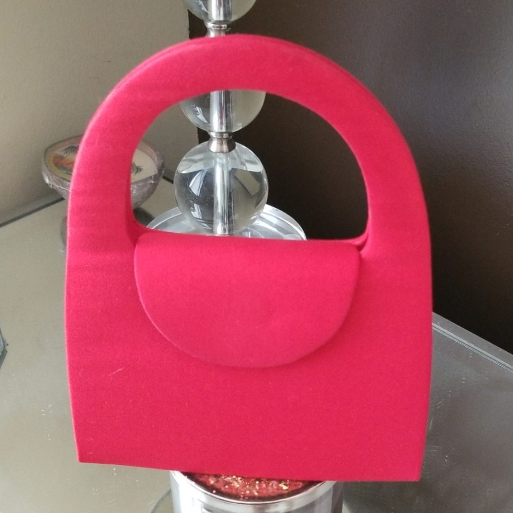 Red satin handbag